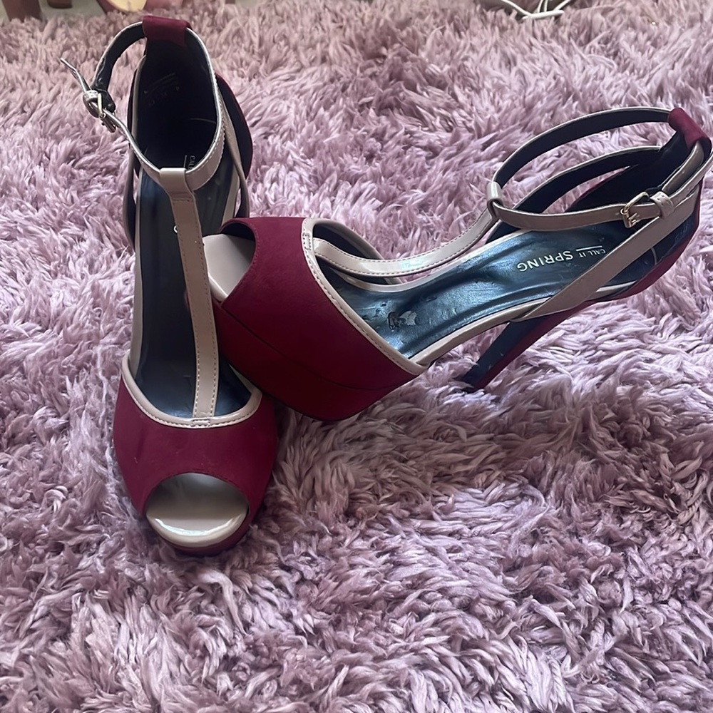 call it spring, Burgundy platform heels